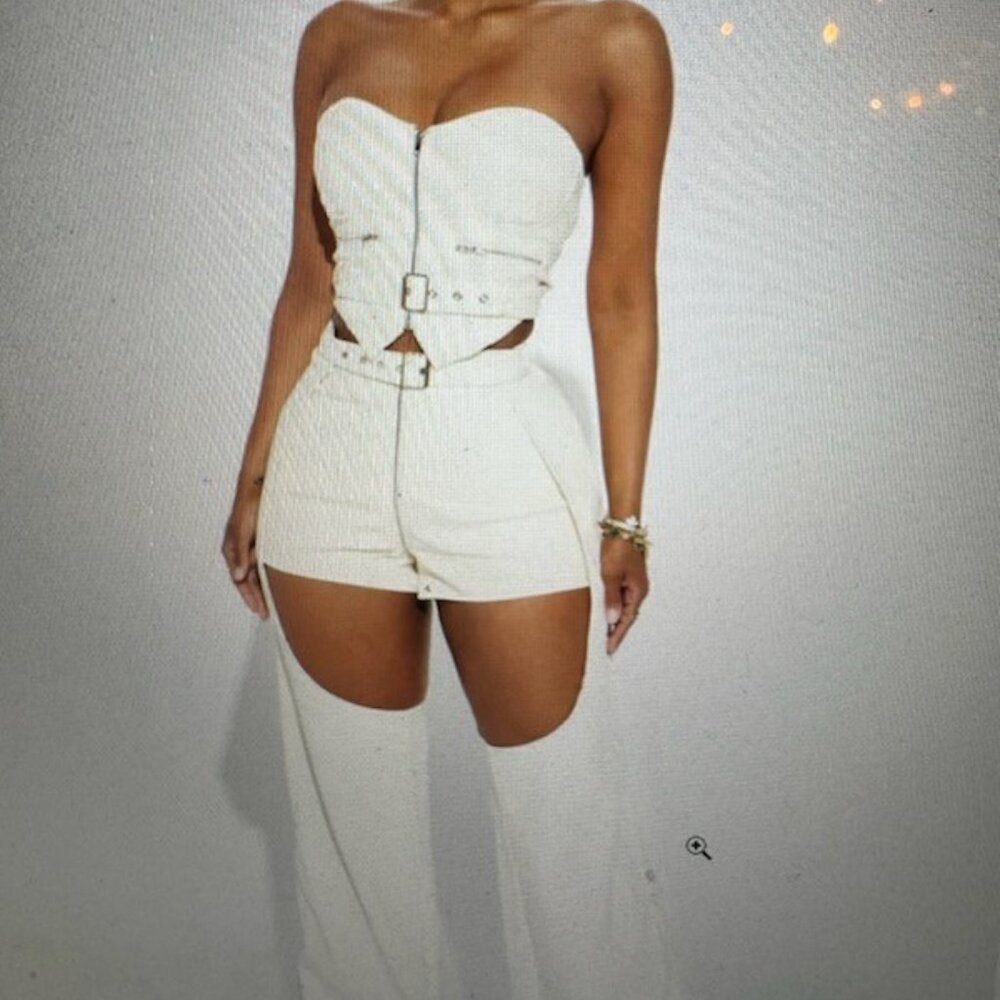 Just Cheeky Faux Leather Pant Set - Cream